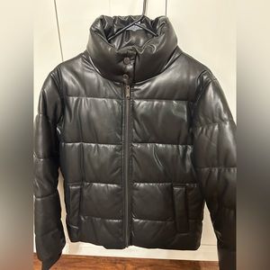 Sam Edelman Black Leather Puffer Jacket